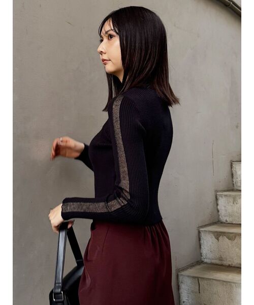 MURUA（ムルーア）の「シアーラインスリーブニット（ニット/セーター・レディース・アイボリー/ブラック/ボルドー・FREE）」の6枚目の写真