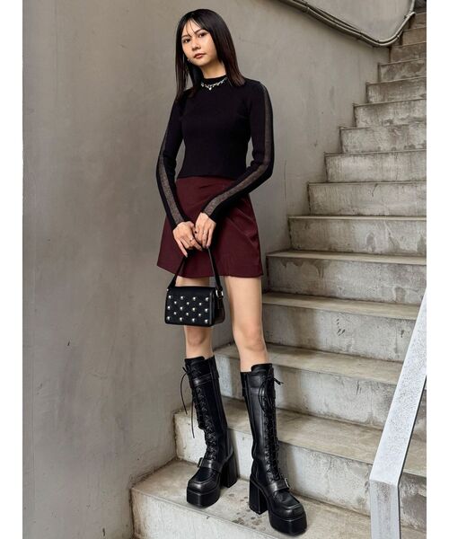 MURUA（ムルーア）の「シアーラインスリーブニット（ニット/セーター・レディース・アイボリー/ブラック/ボルドー・FREE）」の7枚目の写真