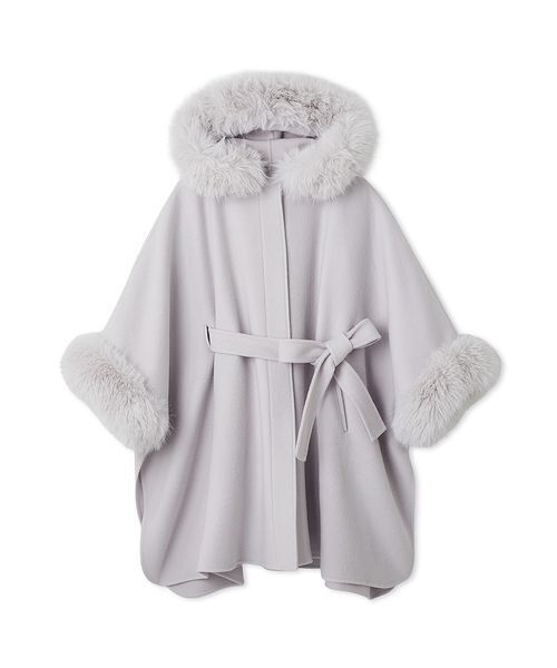 CELFORD コートラボ　フード付きファーポンチョコート　サックス ファーポンチョコート（ポンチョ）｜CELFORD（セルフォード）の