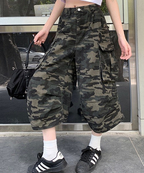 THE HITSS(ヒッツ)の「カモフラ 迷彩 ワイドシルエット カーゴ ハーフパンツ ジョーツ(カーゴパンツ・レディース・カモフラージュ・M/L)」の15枚目の写真