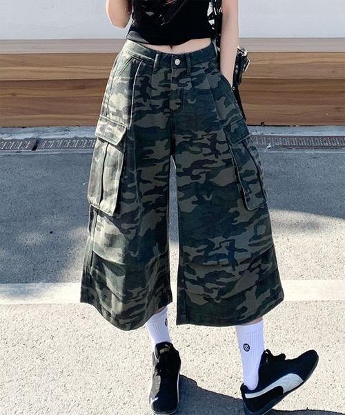 THE HITSS(ヒッツ)の「カモフラ 迷彩 ワイドシルエット カーゴ ハーフパンツ ジョーツ(カーゴパンツ・レディース・カモフラージュ・M/L)」の5枚目の写真