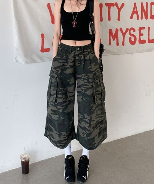 THE HITSS(ヒッツ)の「カモフラ 迷彩 ワイドシルエット カーゴ ハーフパンツ ジョーツ(カーゴパンツ・レディース・カモフラージュ・M/L)」の6枚目の写真