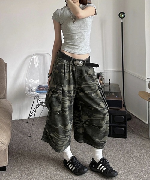 THE HITSS(ヒッツ)の「カモフラ 迷彩 ワイドシルエット カーゴ ハーフパンツ ジョーツ(カーゴパンツ・レディース・カモフラージュ・M/L)」の9枚目の写真