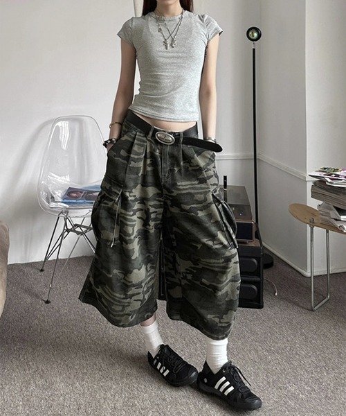 THE HITSS(ヒッツ)の「カモフラ 迷彩 ワイドシルエット カーゴ ハーフパンツ ジョーツ(カーゴパンツ・レディース・カモフラージュ・M/L)」の10枚目の写真