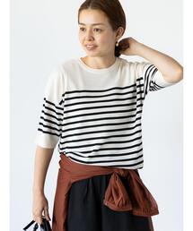 【接触冷感】サイドスリットハーフスリーブニット