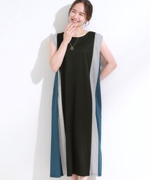 SHOO・LA・RUE | 【S-LL/ひんやり】全身すっきり見えが楽に叶う サイド切替 バイカラーAラインワンピース(ワンピース)