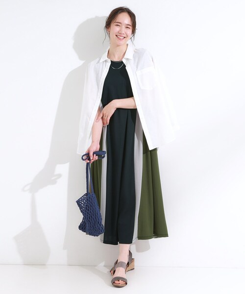 SHOO・LA・RUE（シューラルー）の「【S-LL/ひんやり】全身すっきり見えが楽に叶う サイド切替 バイカラーAラインワンピース（ワンピース・レディース・ネイビー系4/ブラック系4/ブラック系その他5・04/03/02/01）」の12枚目の写真