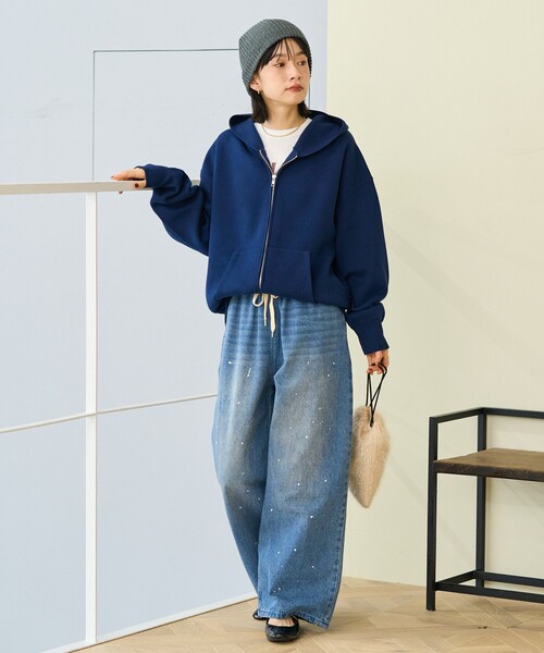 FREAK'S STORE(フリークスストア)の「<マシーンウォッシャブル> スウェットライクジップニット/スウェットライクジップパーカ/スウェットライクフーディー(ニット/セーター・レディース・ピンク/ライトグレー/ネイビー/ブラック・フリ-)」の5枚目の写真