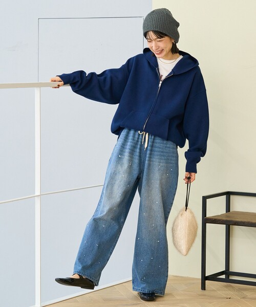 FREAK'S STORE(フリークスストア)の「<マシーンウォッシャブル> スウェットライクジップニット/スウェットライクジップパーカ/スウェットライクフーディー(ニット/セーター・レディース・ピンク/ライトグレー/ネイビー/ブラック・フリ-)」の6枚目の写真