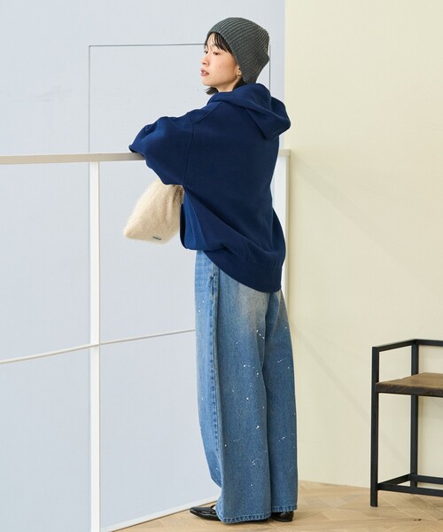 FREAK'S STORE(フリークスストア)の「<マシーンウォッシャブル> スウェットライクジップニット/スウェットライクジップパーカ/スウェットライクフーディー(ニット/セーター・レディース・ピンク/ライトグレー/ネイビー/ブラック・フリ-)」の7枚目の写真