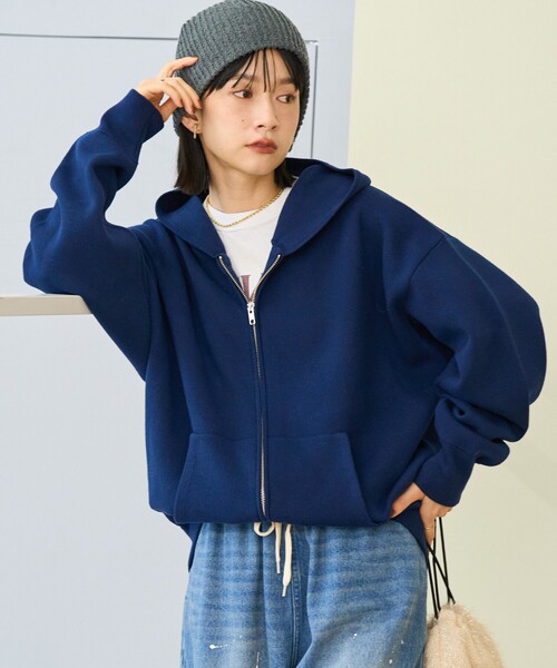 FREAK'S STORE(フリークスストア)の「<マシーンウォッシャブル> スウェットライクジップニット/スウェットライクジップパーカ/スウェットライクフーディー(ニット/セーター・レディース・ピンク/ライトグレー/ネイビー/ブラック・フリ-)」の9枚目の写真