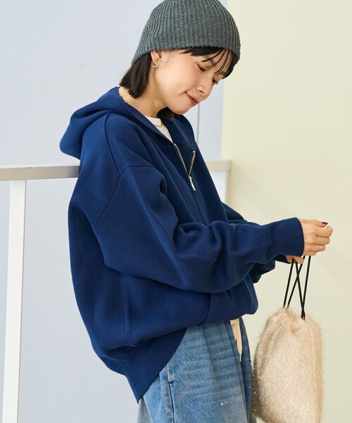 FREAK'S STORE(フリークスストア)の「<マシーンウォッシャブル> スウェットライクジップニット/スウェットライクジップパーカ/スウェットライクフーディー(ニット/セーター・レディース・ピンク/ライトグレー/ネイビー/ブラック・フリ-)」の10枚目の写真
