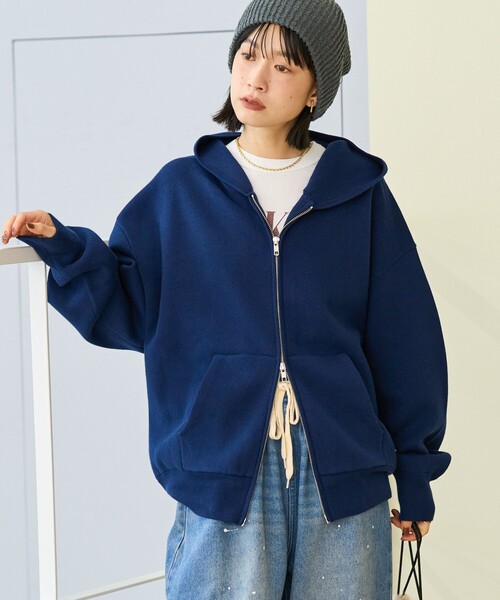 FREAK'S STORE(フリークスストア)の「<マシーンウォッシャブル> スウェットライクジップニット/スウェットライクジップパーカ/スウェットライクフーディー(ニット/セーター・レディース・ピンク/ライトグレー/ネイビー/ブラック・フリ-)」の13枚目の写真