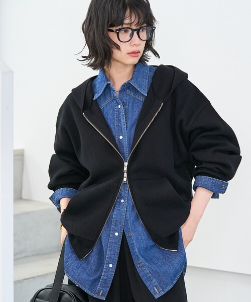FREAK'S STORE(フリークスストア)の「<マシーンウォッシャブル> スウェットライクジップニット/スウェットライクジップパーカ/スウェットライクフーディー(ニット/セーター・レディース・ピンク/ライトグレー/ネイビー/ブラック・フリ-)」の20枚目の写真