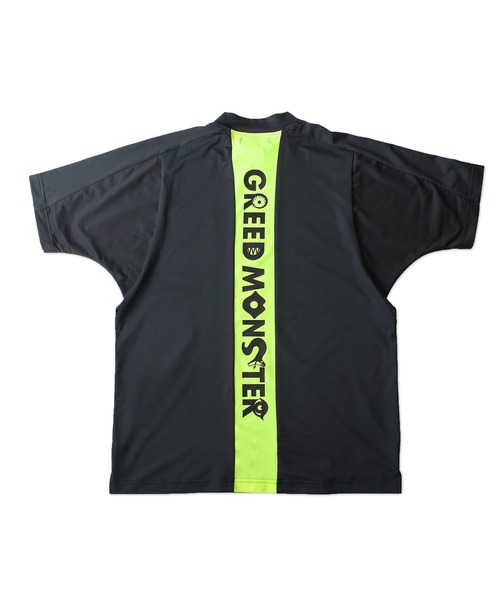 GREED MONSTER（グリードモンスター）の「【GREED MONSTER/グリードモンスター】Back Line Print Short-Sleeved Mock-Neck T-shirts(Made in Japan)/ゴルフウェア半袖モックネックT-シャツ（Tシャツ/カットソー・メンズ・ネイビー/ブラック・MEDIUM/LARGE/X-LARGE）」の3枚目の写真