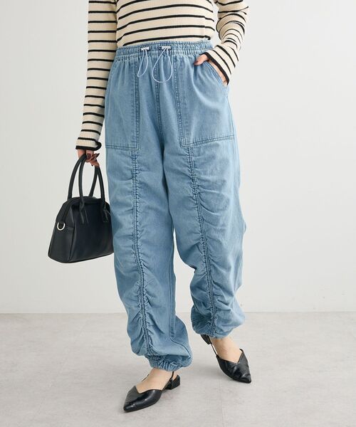 Sugar spoon（シュガースプーン）の「・SUGAR SPOON デニムギャザーパンツ（デニムパンツ・レディース・インディゴブルー/ライトインディゴブルー/ブラック/グレー・FREE）」の4枚目の写真