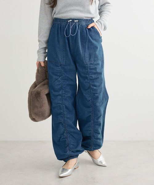 Sugar spoon（シュガースプーン）の「・SUGAR SPOON デニムギャザーパンツ（デニムパンツ・レディース・インディゴブルー/ライトインディゴブルー/ブラック/グレー・FREE）」の3枚目の写真