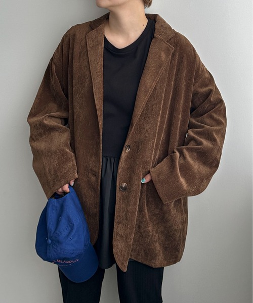 PILIT（ピリット）の「コーデュロイ　オーバージャケット（テーラードジャケット・レディース・ブラウン/アイボリー/チャコールグレー・MEDIUM）」の2枚目の写真