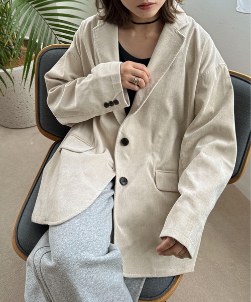 PILIT（ピリット）の「コーデュロイ　オーバージャケット（テーラードジャケット・レディース・ブラウン/アイボリー/チャコールグレー・MEDIUM）」の3枚目の写真