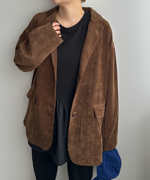 PILIT（ピリット）の「コーデュロイ　オーバージャケット（テーラードジャケット・レディース・ブラウン/アイボリー/チャコールグレー・MEDIUM）」の7枚目の写真