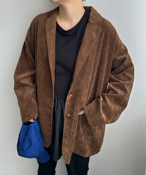 PILIT（ピリット）の「コーデュロイ　オーバージャケット（テーラードジャケット・レディース・ブラウン/アイボリー/チャコールグレー・MEDIUM）」の8枚目の写真