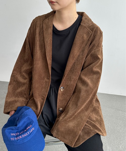 PILIT（ピリット）の「コーデュロイ　オーバージャケット（テーラードジャケット・レディース・ブラウン/アイボリー/チャコールグレー・MEDIUM）」の9枚目の写真