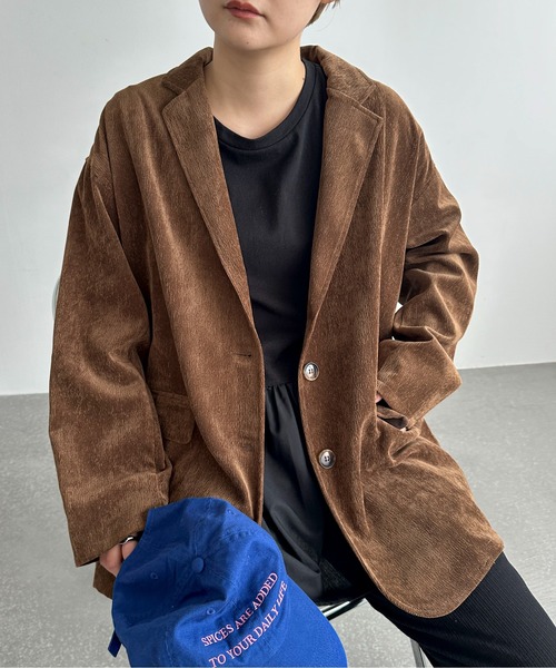 PILIT（ピリット）の「コーデュロイ　オーバージャケット（テーラードジャケット・レディース・ブラウン/アイボリー/チャコールグレー・MEDIUM）」の10枚目の写真