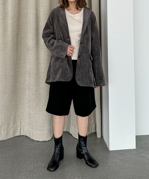 PILIT（ピリット）の「コーデュロイ　オーバージャケット（テーラードジャケット・レディース・ブラウン/アイボリー/チャコールグレー・MEDIUM）」の14枚目の写真