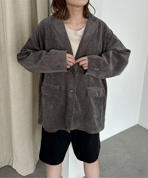 PILIT（ピリット）の「コーデュロイ　オーバージャケット（テーラードジャケット・レディース・ブラウン/アイボリー/チャコールグレー・MEDIUM）」の16枚目の写真