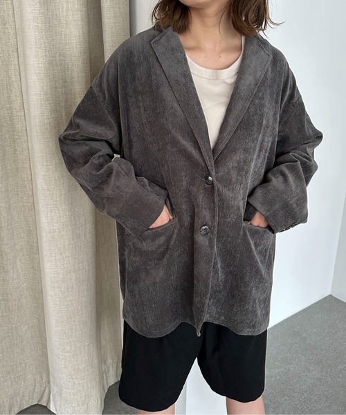 PILIT（ピリット）の「コーデュロイ　オーバージャケット（テーラードジャケット・レディース・ブラウン/アイボリー/チャコールグレー・MEDIUM）」の17枚目の写真