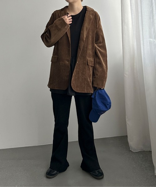 PILIT（ピリット）の「コーデュロイ　オーバージャケット（テーラードジャケット・レディース・ブラウン/アイボリー/チャコールグレー・MEDIUM）」の5枚目の写真