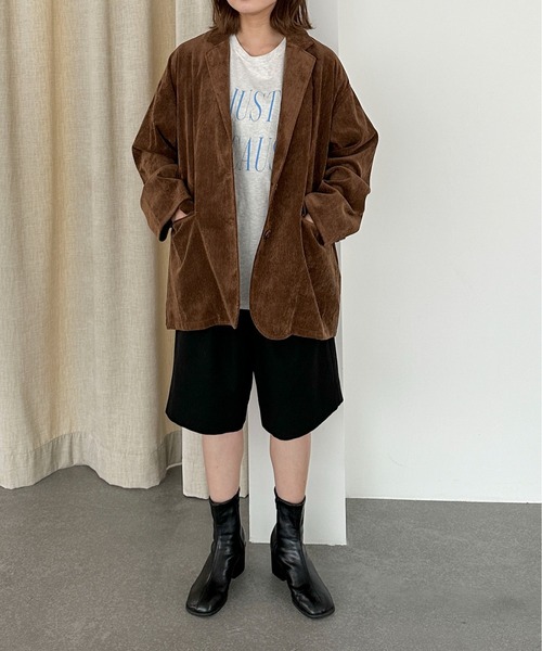 PILIT（ピリット）の「コーデュロイ　オーバージャケット（テーラードジャケット・レディース・ブラウン/アイボリー/チャコールグレー・MEDIUM）」の11枚目の写真