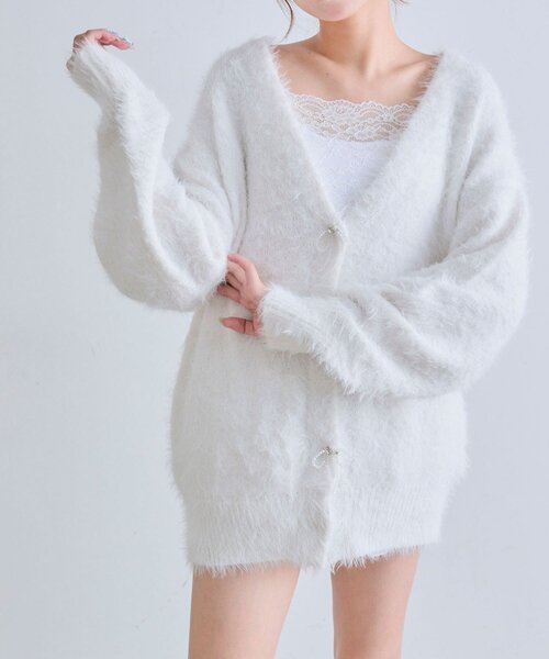 OLIVE des OLIVE（オリーブデオリーブ）の「melty ribbon long knit（カーディガン/ボレロ・レディース・ピンク/オフホワイト/チャコールグレー/サックスブルー・FREE）」の15枚目の写真