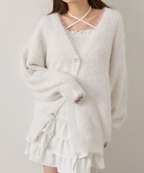 OLIVE des OLIVE（オリーブデオリーブ）の「melty ribbon long knit（カーディガン/ボレロ・レディース・ピンク/オフホワイト/チャコールグレー/サックスブルー・FREE）」の20枚目の写真