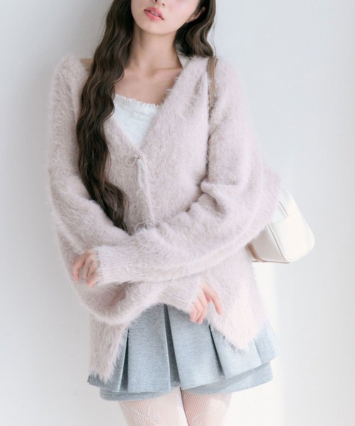 OLIVE des OLIVE（オリーブデオリーブ）の「melty ribbon long knit（カーディガン/ボレロ・レディース・ピンク/オフホワイト/チャコールグレー/サックスブルー・FREE）」の12枚目の写真