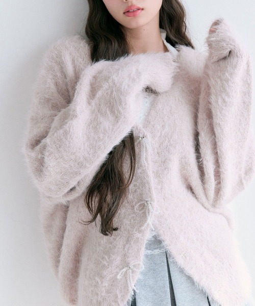 OLIVE des OLIVE（オリーブデオリーブ）の「melty ribbon long knit（カーディガン/ボレロ・レディース・ピンク/オフホワイト/チャコールグレー/サックスブルー・FREE）」の11枚目の写真