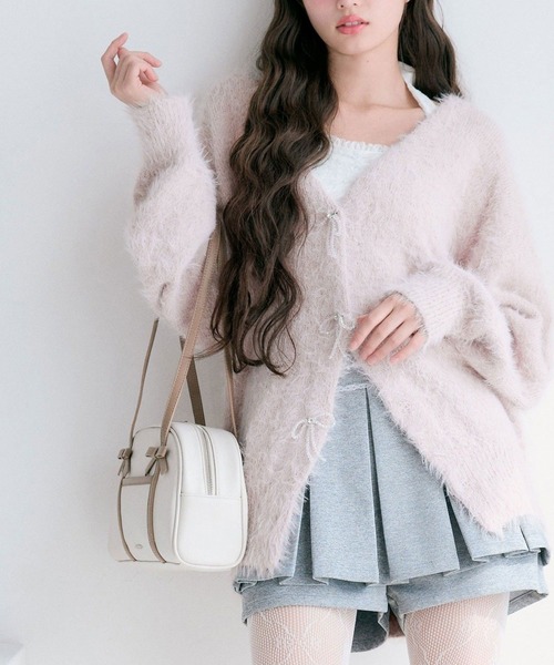 OLIVE des OLIVE（オリーブデオリーブ）の「melty ribbon long knit（カーディガン/ボレロ・レディース・ピンク/オフホワイト/チャコールグレー/サックスブルー・FREE）」の7枚目の写真