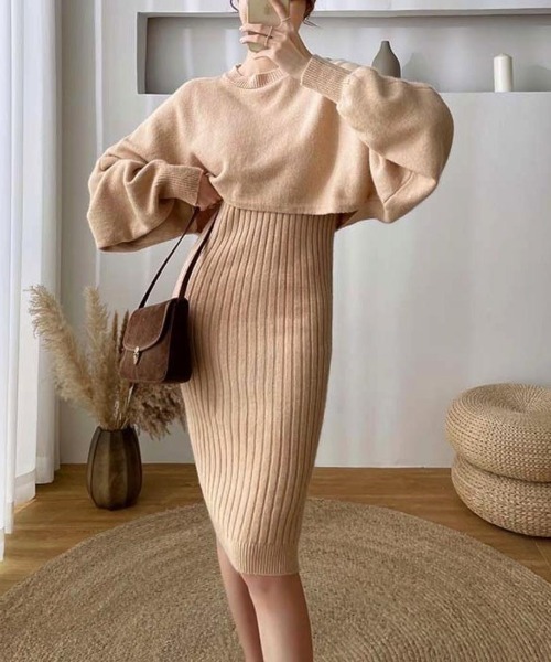 maison de LATIR（メゾンドラティール）の「【上下セットアップ】リブニットワンピース　カセット服（ワンピース・レディース・ベージュ/ブラック/ブルー・FREE）」の20枚目の写真