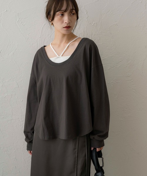 NOAHL(ノアル)の「【NOAHL】Uネック2wayロンT(Tシャツ/カットソー・レディース・チャコール/ブルーグレー/ベージュ・FREE)」の3枚目の写真