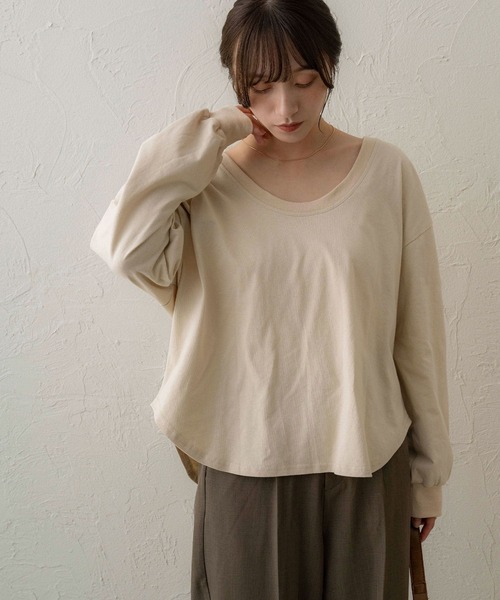 NOAHL(ノアル)の「【NOAHL】Uネック2wayロンT(Tシャツ/カットソー・レディース・チャコール/ブルーグレー/ベージュ・FREE)」の4枚目の写真