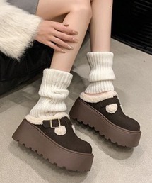 バックルデザインボア付きショートブーツ