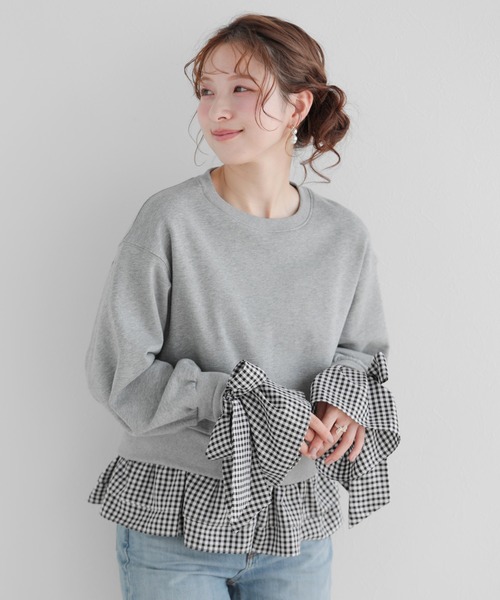 Fit more(フィットモア)の「ギンガムリボンカフススウェットトップス(その他トップス・レディース・ブラック/ホワイト/グレー・FREE)」の15枚目の写真