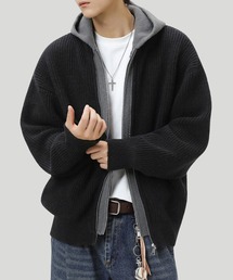 TOBEE（トゥビー）の「【TOBEE】ダブルジップ ニット パーカー/ レイヤード フーディー 長袖（パーカー）」