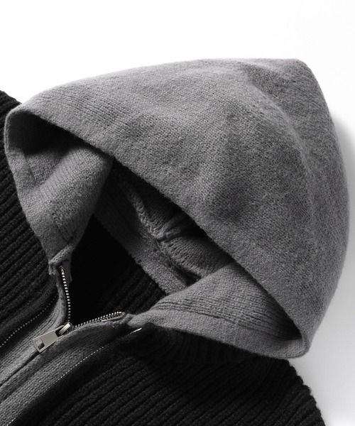 TOBEE（トゥビー）の「【TOBEE】ダブルジップ ニット パーカー/ レイヤード フーディー 長袖（パーカー・メンズ・ダークグレー/ブラック・X-LARGE/LARGE/MEDIUM）」の3枚目の写真