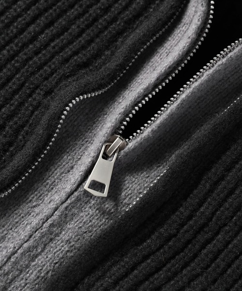 TOBEE（トゥビー）の「【TOBEE】ダブルジップ ニット パーカー/ レイヤード フーディー 長袖（パーカー・メンズ・ダークグレー/ブラック・X-LARGE/LARGE/MEDIUM）」の4枚目の写真