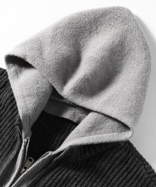 TOBEE（トゥビー）の「【TOBEE】ダブルジップ ニット パーカー/ レイヤード フーディー 長袖（パーカー・メンズ・ダークグレー/ブラック・X-LARGE/LARGE/MEDIUM）」の7枚目の写真