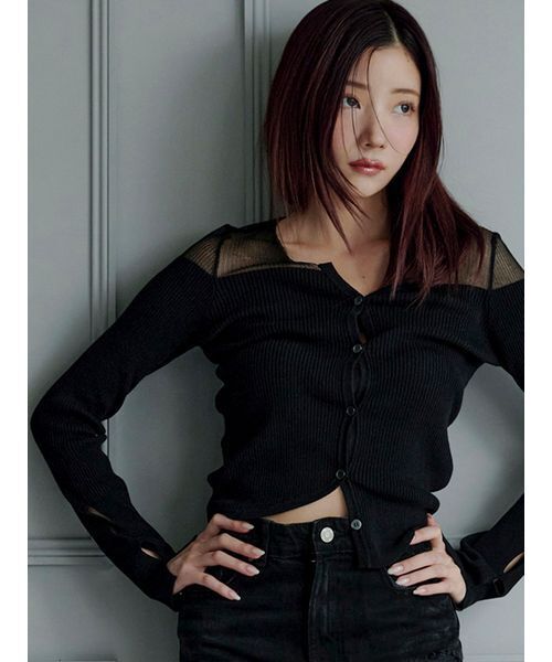 Stylevoice for xxx(スタイルヴォイスフォー)の「<maronさんコラボ>アシンメトリーシアードッキングニットカーディガン(カーディガン/ボレロ・レディース・ブラウン/グレー/ブラック・F)」の2枚目の写真