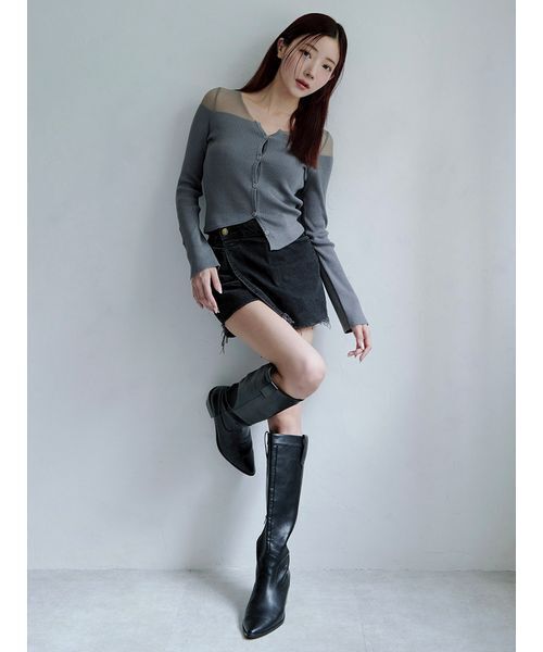 Stylevoice for xxx(スタイルヴォイスフォー)の「<maronさんコラボ>アシンメトリーシアードッキングニットカーディガン(カーディガン/ボレロ・レディース・ブラウン/グレー/ブラック・F)」の17枚目の写真