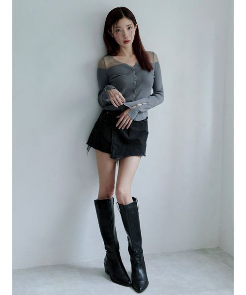 Stylevoice for xxx(スタイルヴォイスフォー)の「<maronさんコラボ>アシンメトリーシアードッキングニットカーディガン(カーディガン/ボレロ・レディース・ブラウン/グレー/ブラック・F)」の15枚目の写真