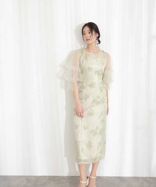 プールヴー M ドレス フリルスリーブ 結婚式 お呼ばれ 披露宴 オケージョン プールヴー M ドレス フリルスリーブ 結婚式 お呼ばれ 披露宴 オケージョン